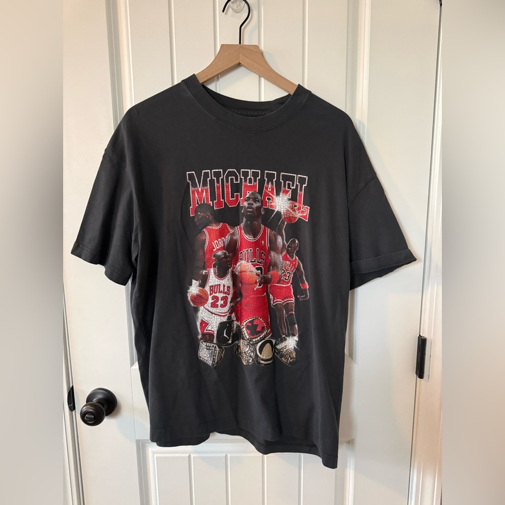 Jordan Black Graphic Tee with Red Accents